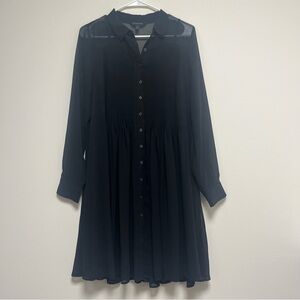Banana Republic Black‎ mini long sleeve sheer black collared dress size M